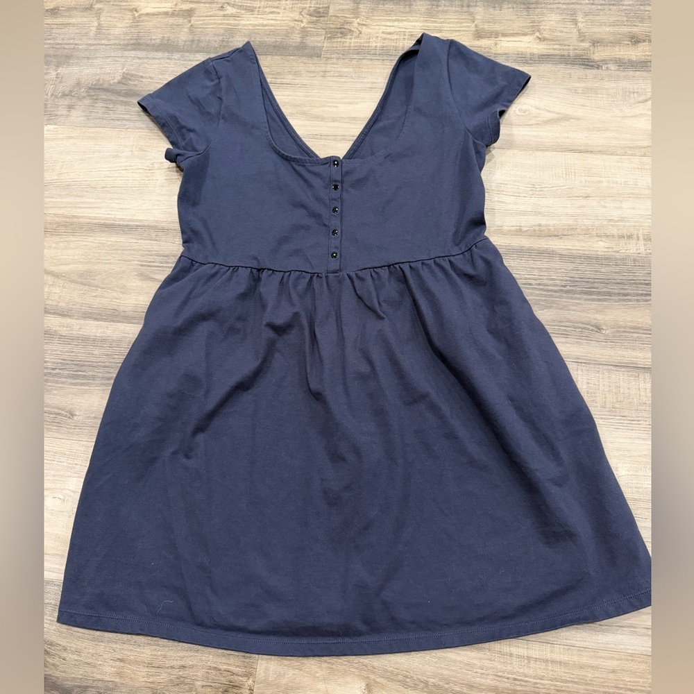 Free People Beach Babydoll Mini Dress Navy Blue V-Neck Button Front